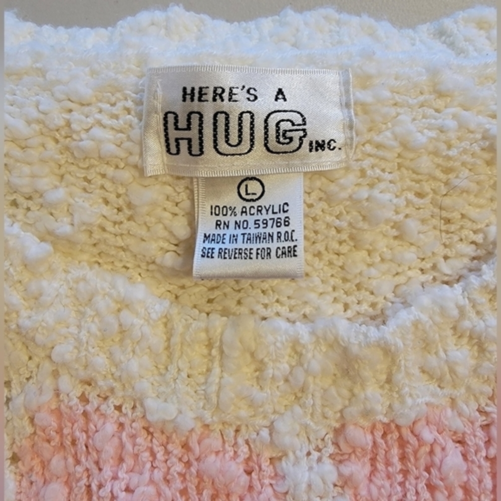 VINTAGE Here's A Hug Acrylic Sweater Cream Pastel Flowers Large - Picture 15 of 16